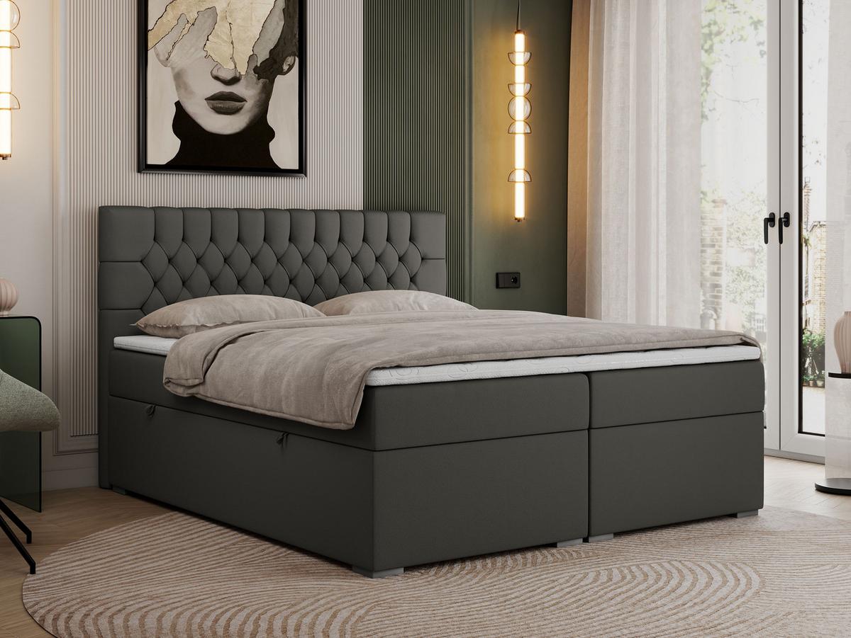 BOXBETT PERA 200/200 Dunkelgrau Kunstleder - H3 - Dunkelgrau, Holz/Textil (200/200cm) - MKS