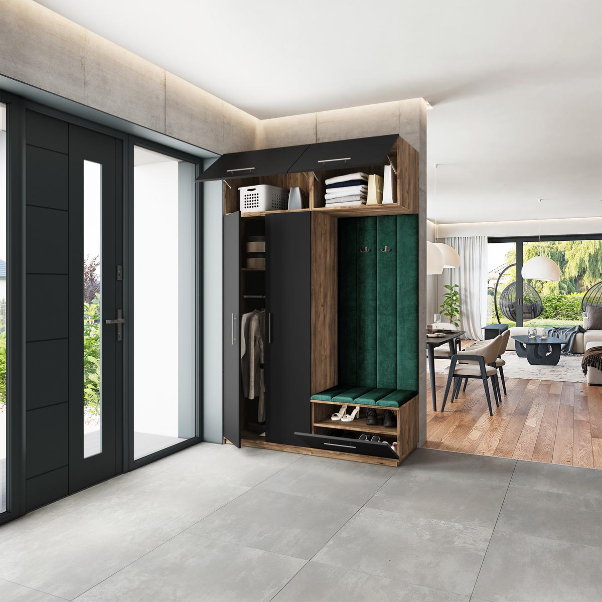 GARDEROBENSCHRANK REMA 150/240/60 cm Modern Garderobe-Set Eiche Lefkas - Eichefarben/Schwarz, Holzwerkstoff (150/240/60cm) - MASSENO
