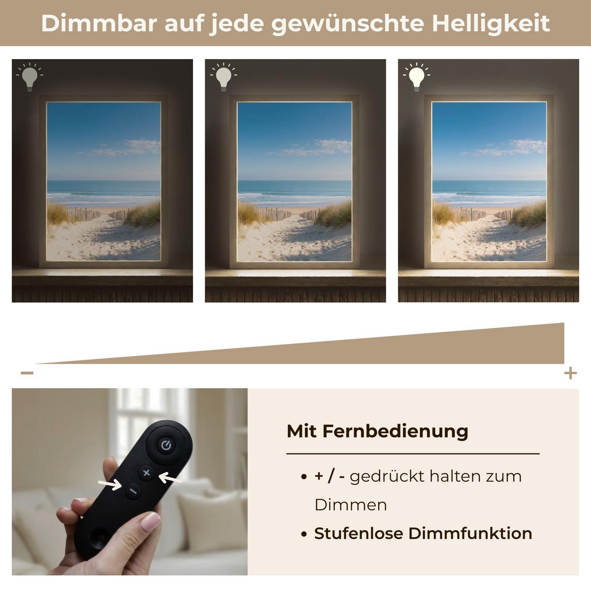 WANDLEUCHTE MIT AKKU Strand - Meer - Düne - Sand - Sommer 30x40 cm - Sandfarben, Holzwerkstoff (30/40/8cm) - OnlyWow
