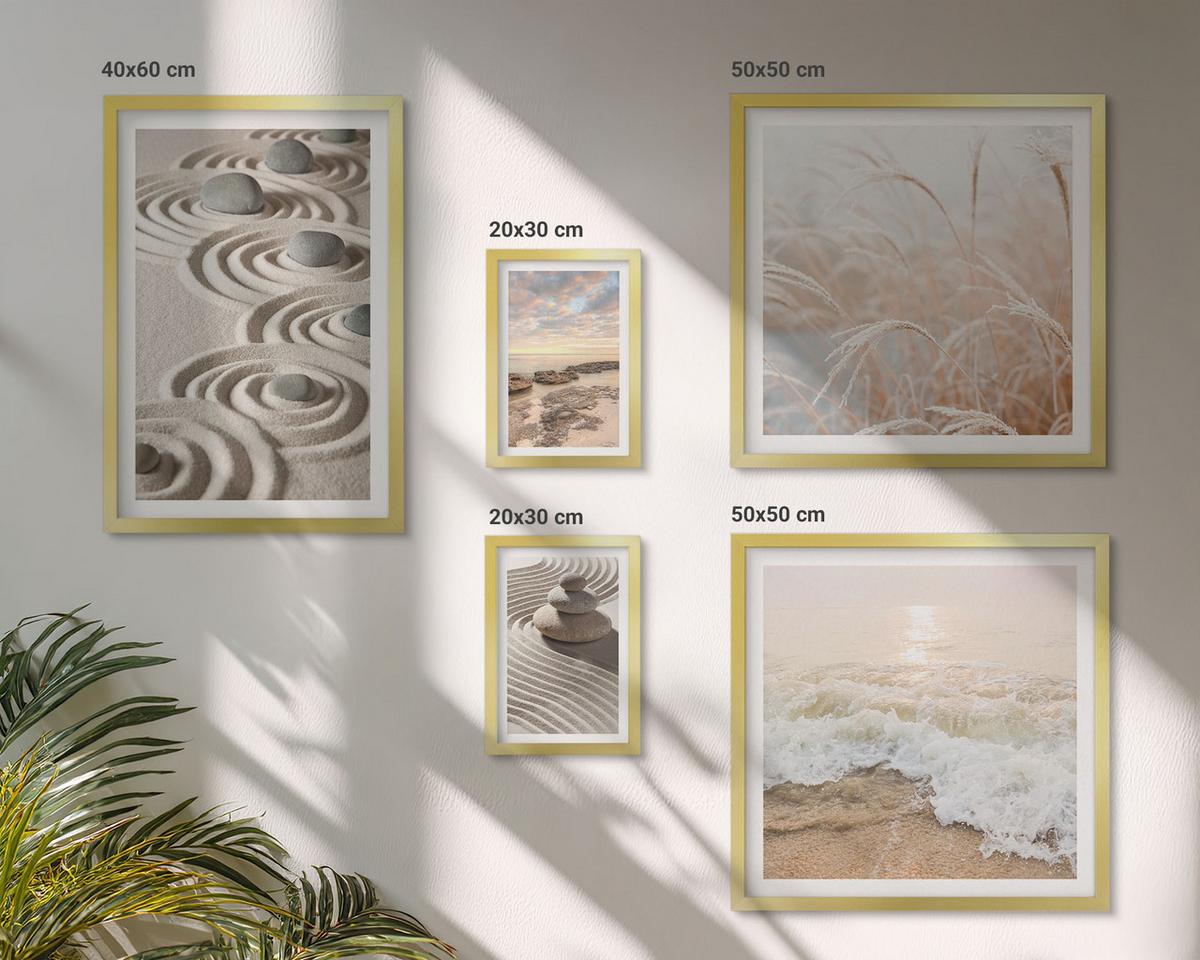 BILDER SET 5er Set - 50x50 cm & 20x30 cm & 40x60 cm Goldrahmen - Blumen im Wasser des Buddha-Wasserfalls - Goldfarben, Kunststoff (40/60cm) - TULUP