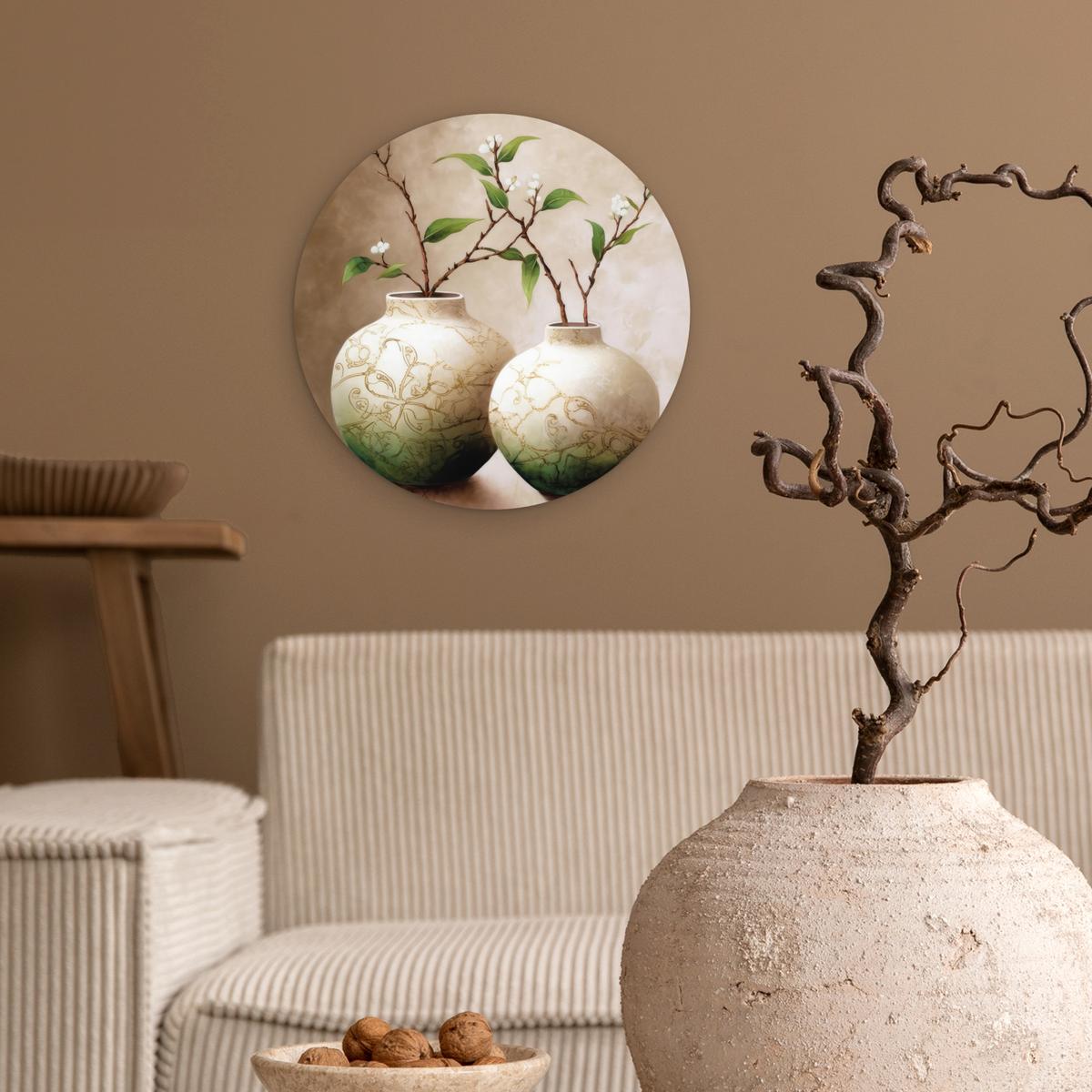 WANDBILD Blumen - Vase - Weiß - Botanisch - Beige Deko Wohnzimmer 30x30 cm - Ecru, Kunststoff (30/30cm) - MuchoWow