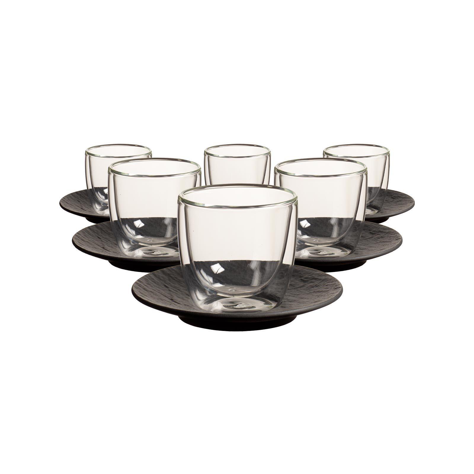 ESPRESSOGLÄSER MIT UNTERTASSEN Manufacture Rock Glow transparent 60 ml 6er Set - Transparent, Glas/Keramik (12.1/8.6/12.1cm) - Villeroy & Boch