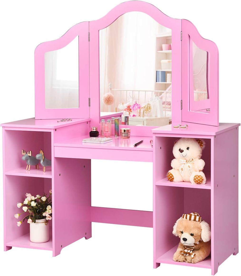 SCHMINKTISCH Set für Kinder Pink - Pink, Holz (107/117/40cm) - COSTWAY
