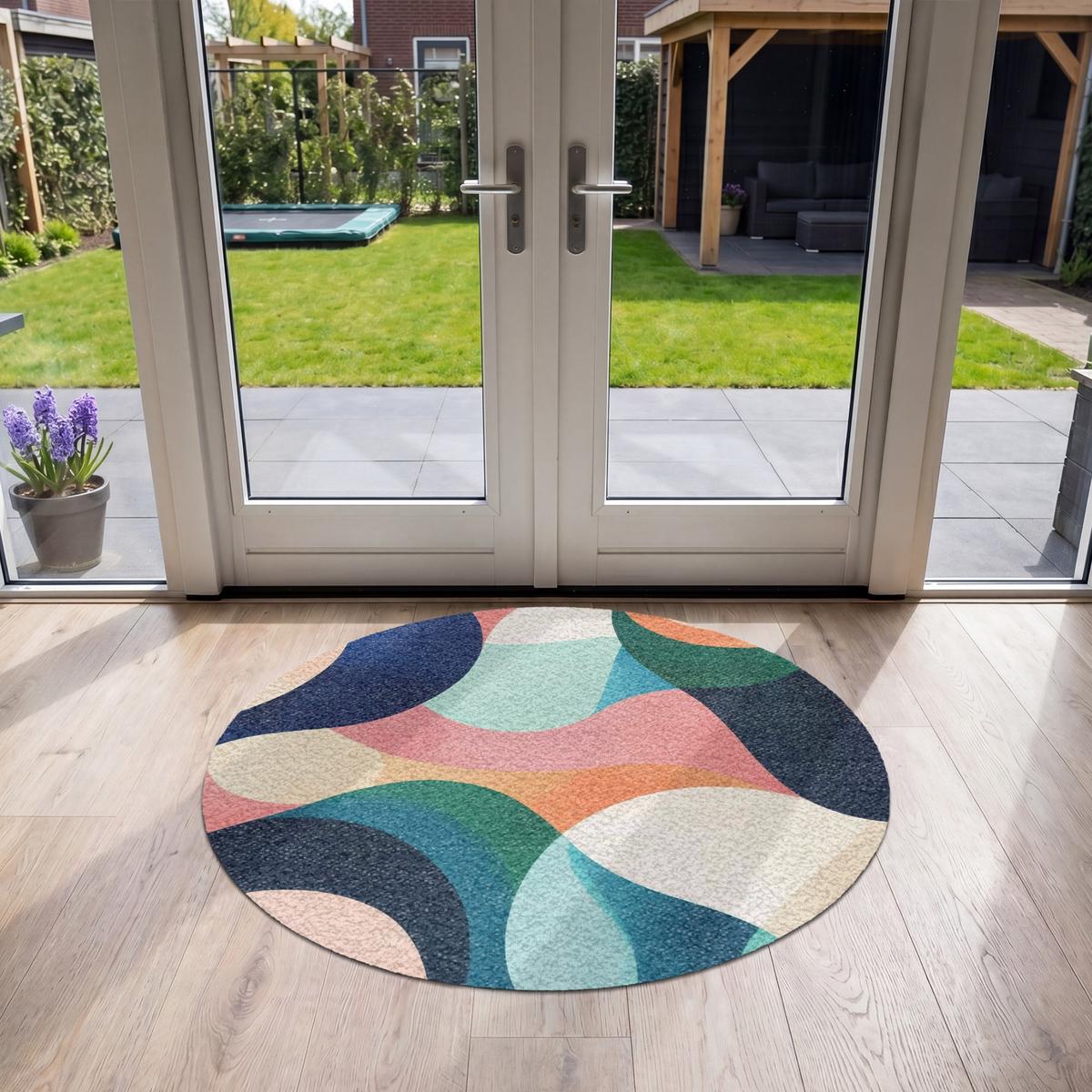 FUSSMATTE Abstrakt - Blau - Rosa Fußabtreter 120x120 cm - Multicolor, Kunststoff (120/0.4cm) - MuchoWow