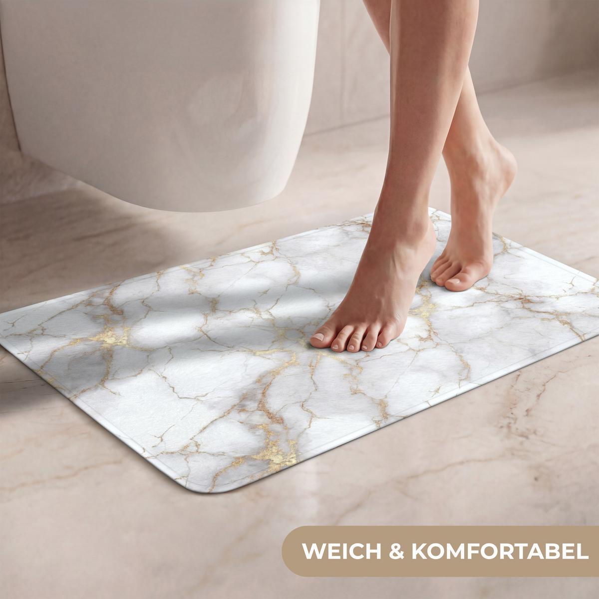 WC-VORLEGER Weiß - Gold - Marmor - Grau Toilettenvorleger 60x40 cm - Weiß, Textil (60/1cm) - OnlyWow