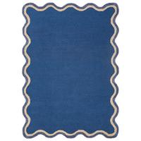 TEPPICH aus Wolle, handgetuftet, ALHAM, in Marineblau, Wellenbordüre, 160 x 230 cm - Blau, Textil (160/230cm) - KADIMA DESIGN