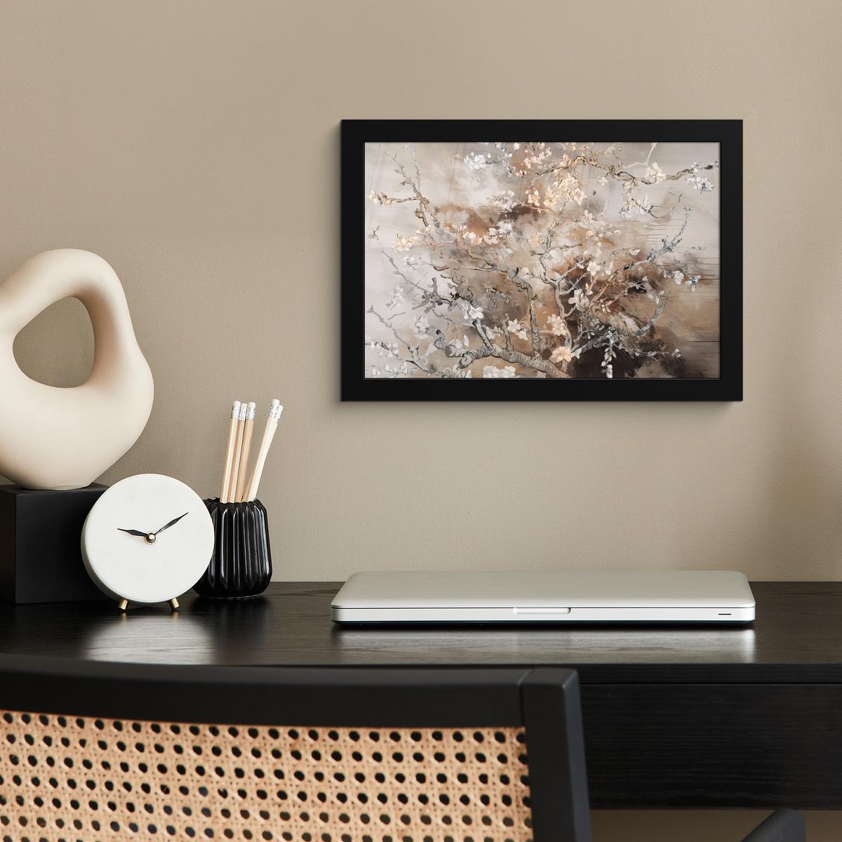 POSTER MIT RAHMENGERAHMTES BILD Mandelblüte - Kunst - Van Gogh - Beige - Abstrakt 30x20 cm - Braun, Papier (30/20cm) - MuchoWow