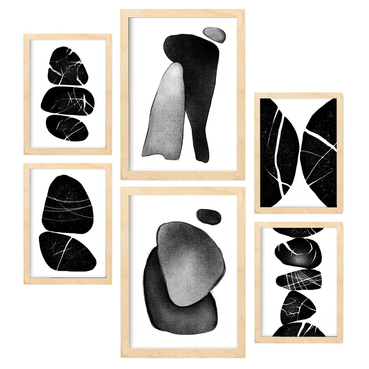 POSTER Set Mit 6 Palladische Gesteine In Liebhaber Abstrakt Ästhetische Dekorative Gemälde Für Ihr Wohnzimmer Zuhause A3 & A4 Rahmen Aus Hellem Holz - Beige, Papier (29/3cm) - Nacnic