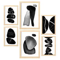 POSTER Set Mit 6 Palladische Gesteine In Liebhaber Abstrakt Ästhetische Dekorative Gemälde Für Ihr Wohnzimmer Zuhause A3 & A4 Rahmen Aus Hellem Holz - Beige, Papier (29/3cm) - Nacnic