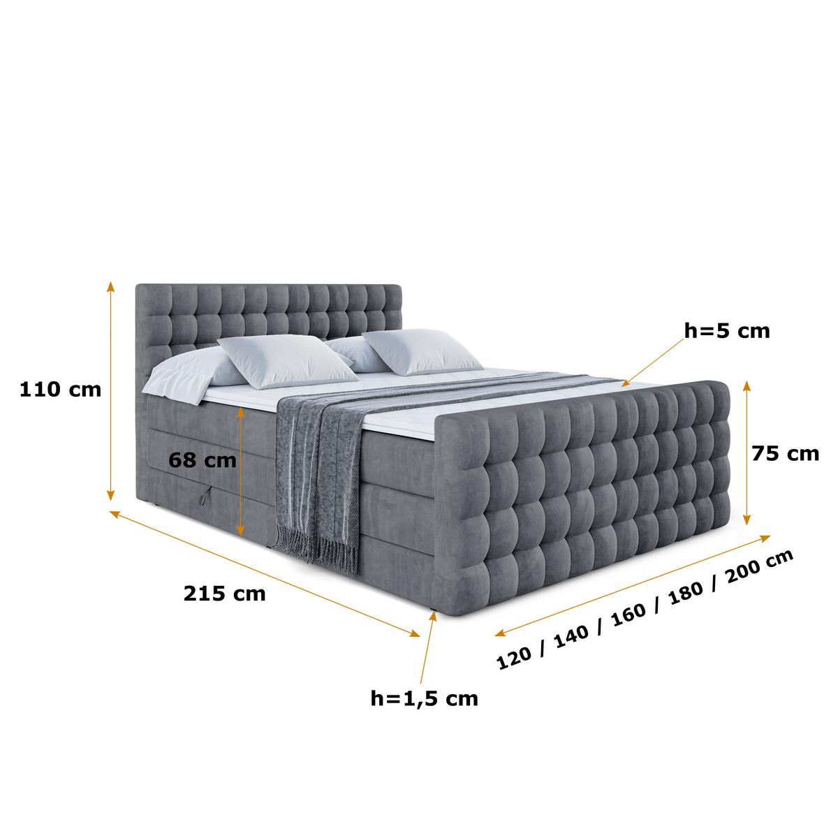 BOXSPRINGBETT VIONE-Z KING - 180 x 200 - H3/H4 - Dunkelgrau - Dunkelgrau, Holzwerkstoff (180/200cm) - ALTDECOR