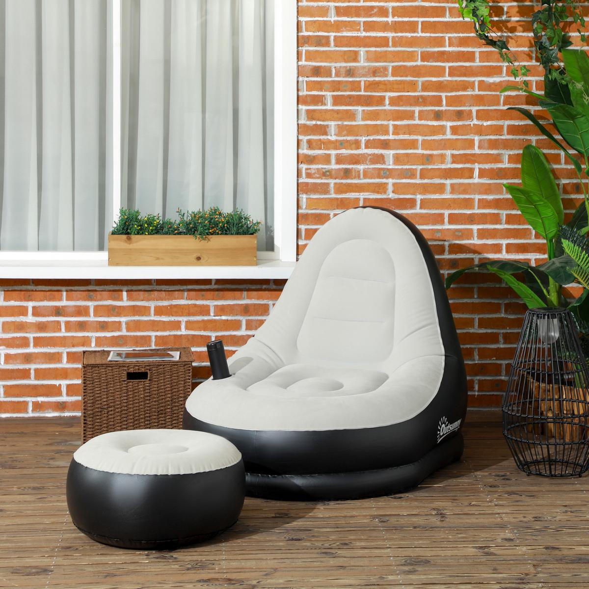 AUFBLASBARES SOFA, Hellgrau+Schwarz, Kunststoff - Hellgrau, Kunststoff (100/87/125cm) - Outsunny