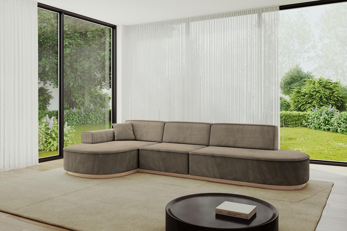 ECKSOFA Ottomane Links MARI-L2-v1 - 328x171x83 cm Dunkelbraun Velours - Dunkelbraun, Holzwerkstoff/Textil (328/171cm) - ALTDECOR