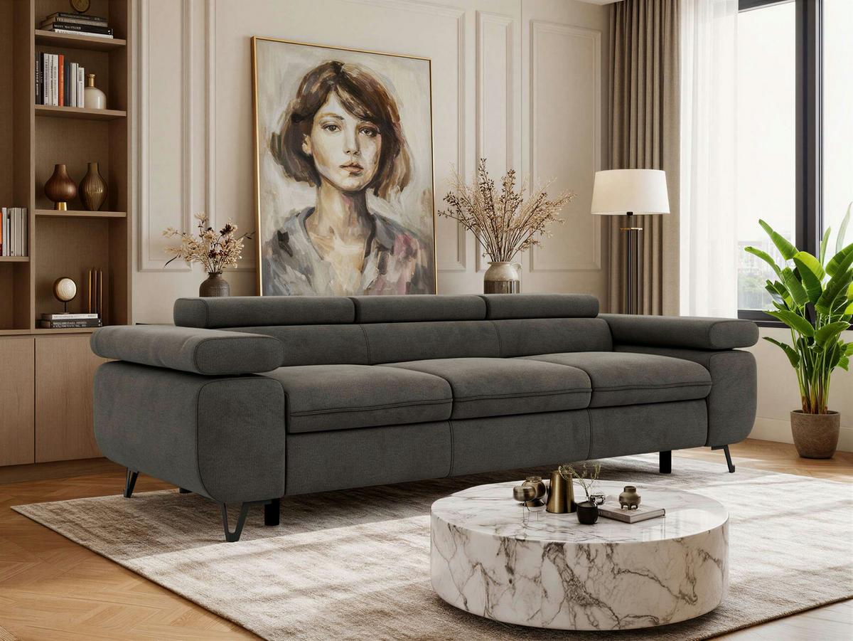 3-SITZER SOFA PETER - Dunkelgrau Velvet - Dunkelgrau/Schwarz, Textil/Metall (262/76/99cm) - MKS