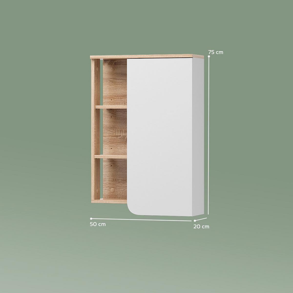 BADSCHRANK Marano Sonoma/Weiß 50 x 75 cm mit Tür und offenen Fächern - Weiß/Sonoma Eiche, Holzwerkstoff (50/75/20cm) - Livinity®