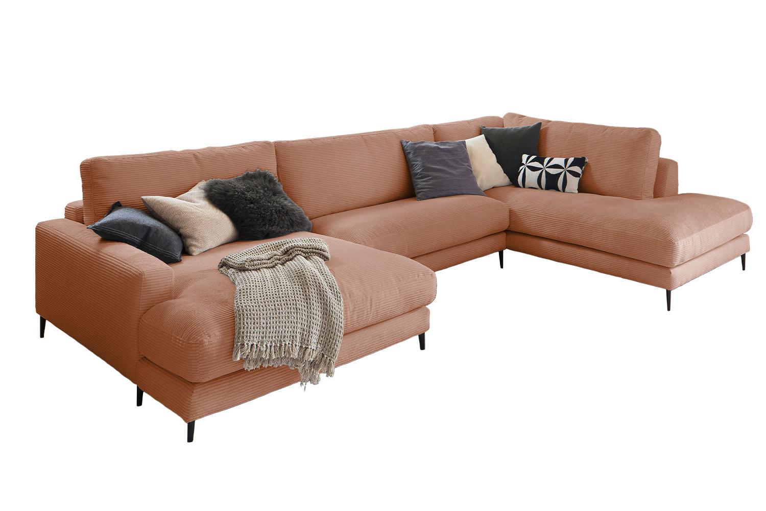 WOHNLANDSCHAFT CARA Braun Cord - Schwarz/Braun, Textil (341/84/223cm) - KAWOLA