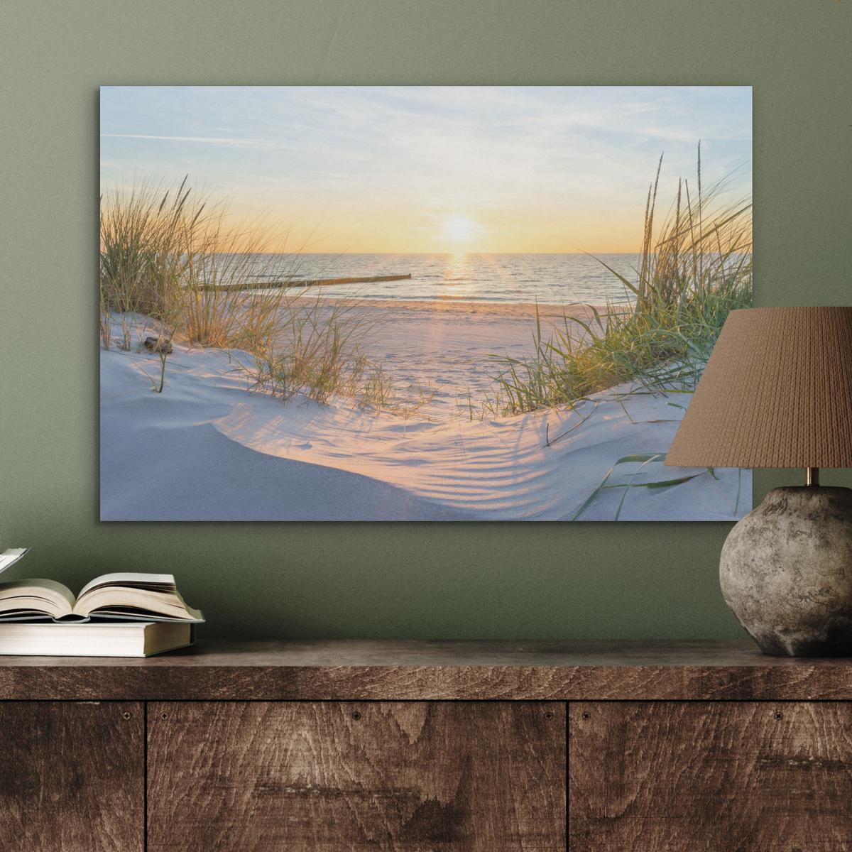 AKUSTIKBILD Strand - Sonne - Düne - Gras - Sand - Horizont Wanddeko 70x50 cm - Hellblau, Kunststoff (70/50/0.9cm) - MuchoWow