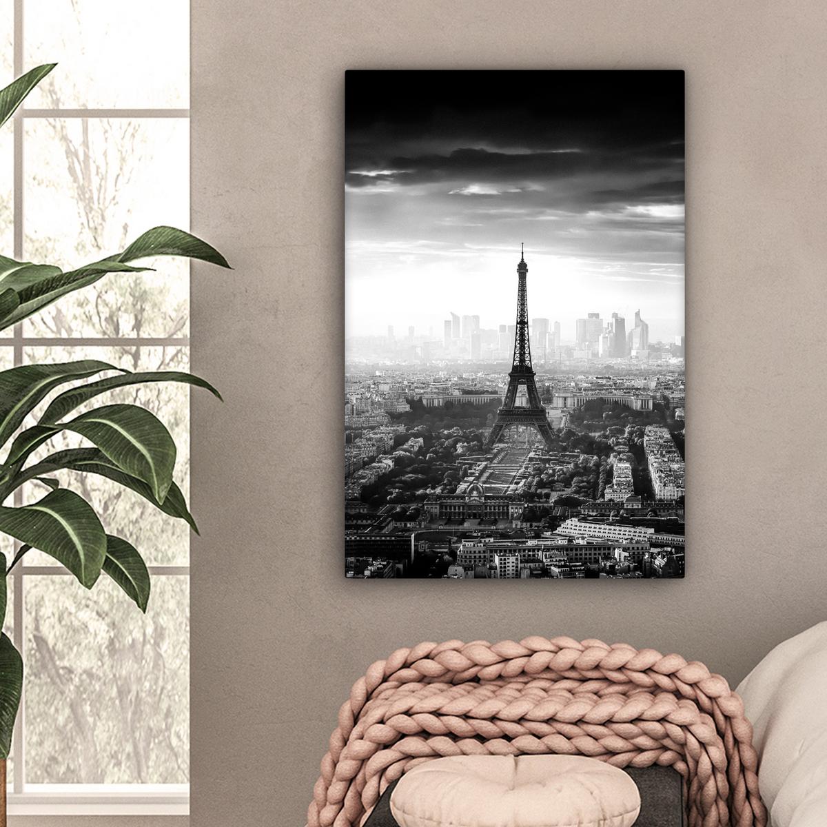 LEINWANDBILD Paris - Skyline - Eiffelturm - Stadt - Wolken Wanddeko Schlafzimmer 60x90 cm - Dunkelgrau, Textil (60/90cm) - MuchoWow