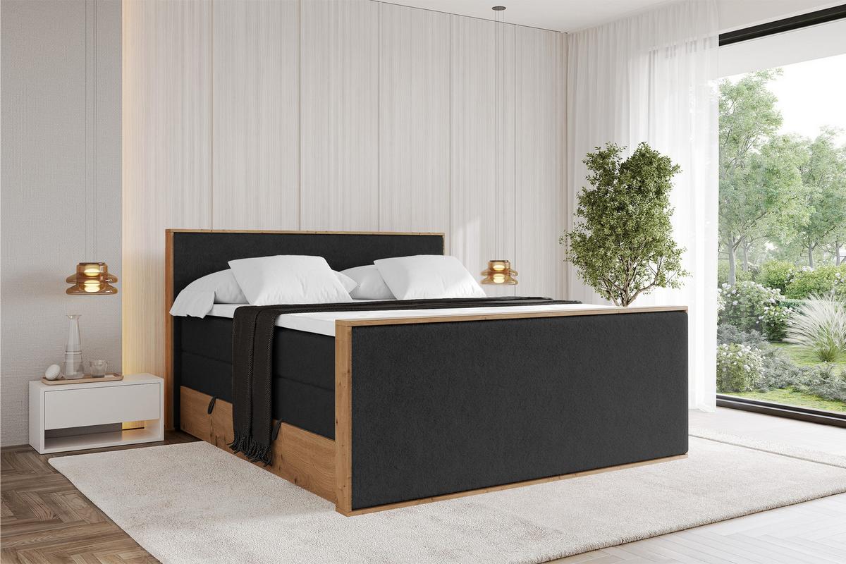 BOXSPRINGBETT LOLLI9 -Z-KING 140x200 - H3/H4 Schwarz - Schwarz Hochglanz, Holzwerkstoff (140/200cm) - ALTDECOR