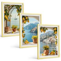 BILDER SET 3er Set - 40x60 cm Goldrahmen - Zitronenblumen aus der Küstenstadt - Goldfarben, Kunststoff (40/60cm) - TULUP