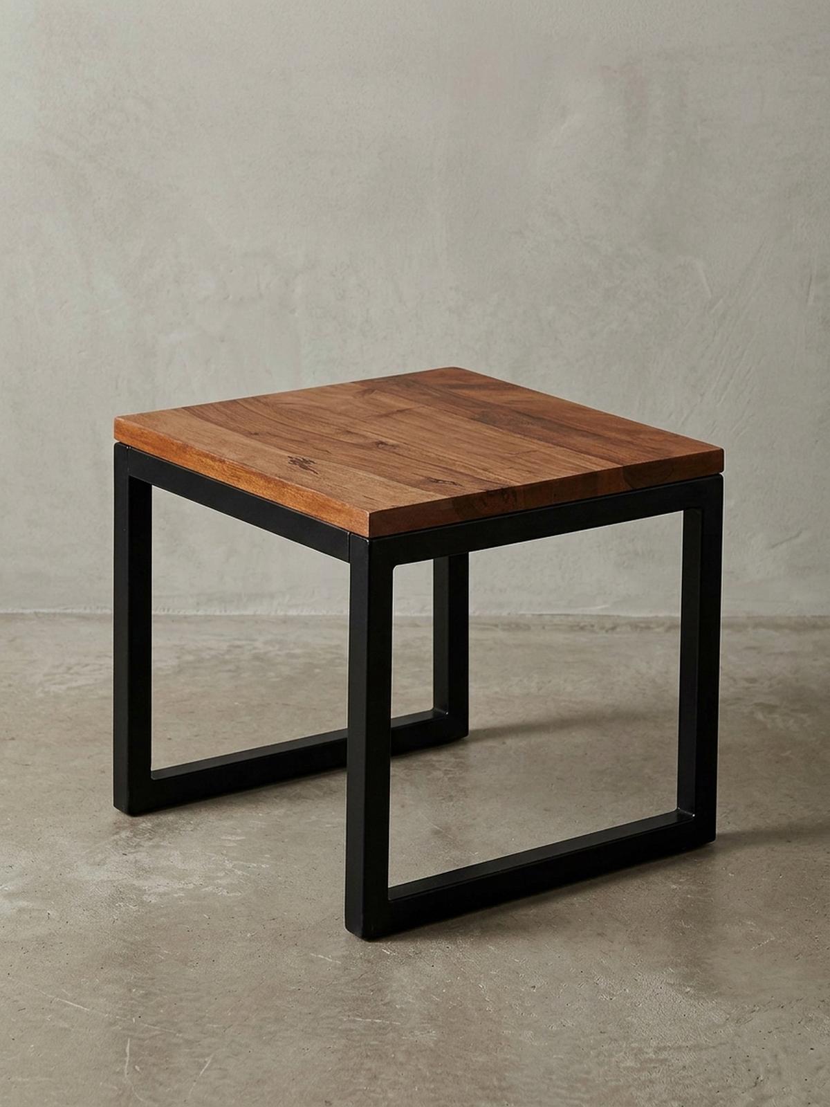 BEISTELLTISCH – Massivholz Braun rechteckig robust Industrial - Schwarz/Braun, Holz/Metall (45/45/40cm) - KADIMA DESIGN