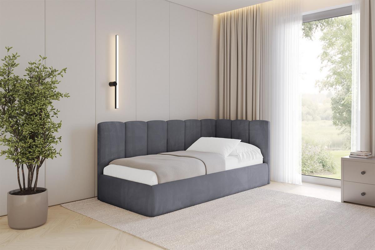 EINZELLBETT Jugendbett mit Bettkasten und Matratze H3/H4, Links - DEXY 80x200 Dunkelgrau - Dunkelgrau, Holzwerkstoff/Textil (80/200cm) - ALTDECOR