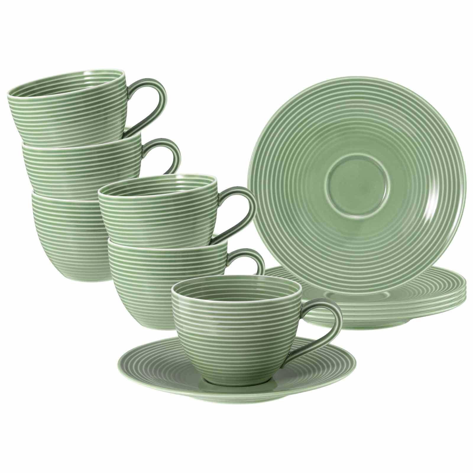 KAFFEETASSEN MIT UNTERTASSEN Beat Color Glaze Salbeigrün 260 ml 6er Set - Grün, Keramik (16.7/8.6/16.7cm) - Seltmann Weiden