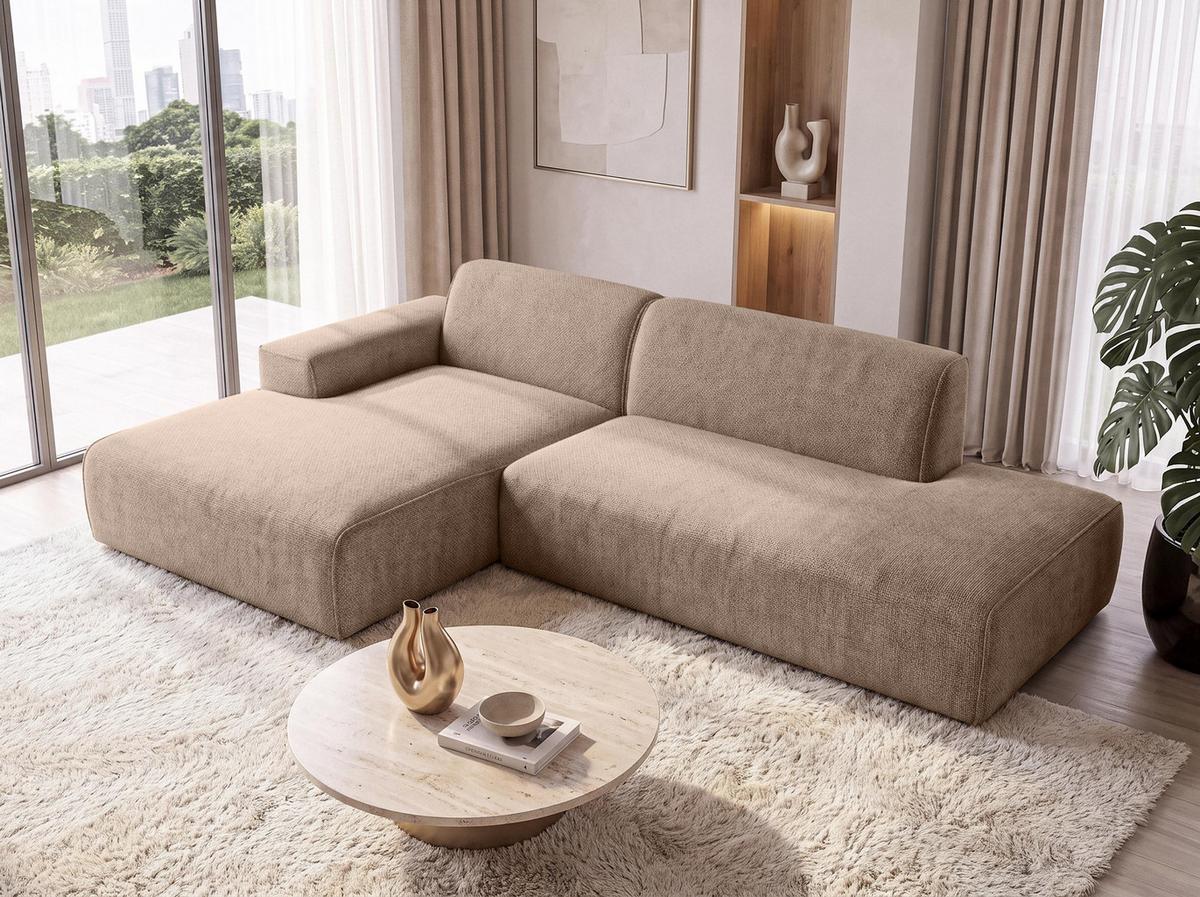ECKSOFA L Form Didim Duo Warmbraun 288/162/80 cm – stilvolle kleine Eckcouch Links - Cognac/Schwarz, Kunststoff/Textil (288/162cm) - AX Living
