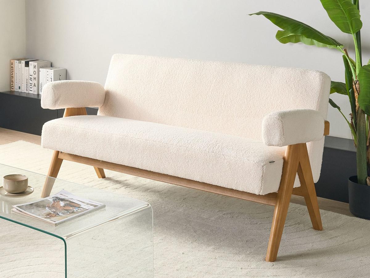 2-SITZER-SOFA Bouclé Cremeweiß/Hellbraun Tamre - Creme, Textil (148/79/78cm) - Beliani