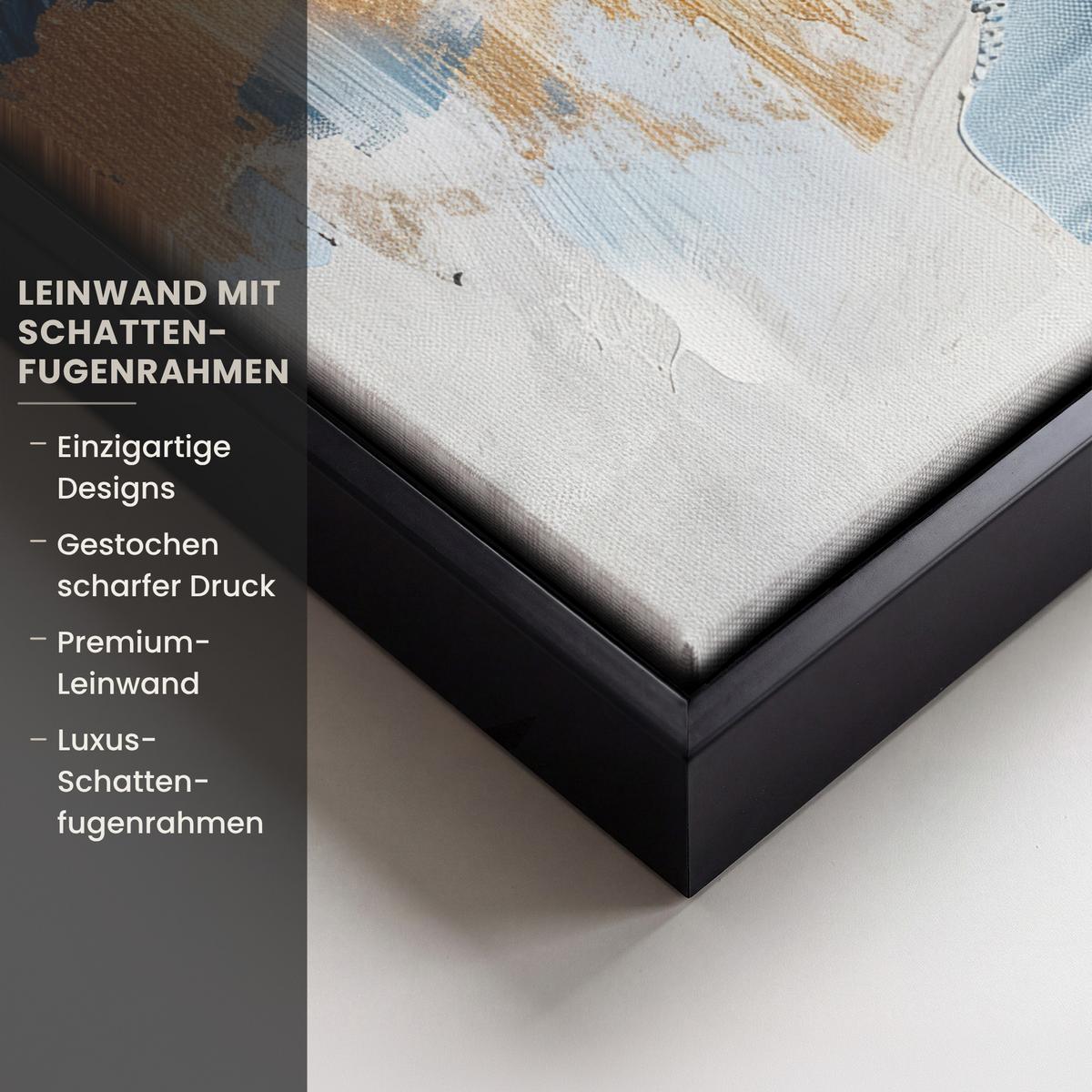 LEINWAND Bilder mit Rahmen - Gold - Blau - Aquarell - Kunst - Modern - 20x30 - Hellblau, Textil (20/30cm) - MuchoWow