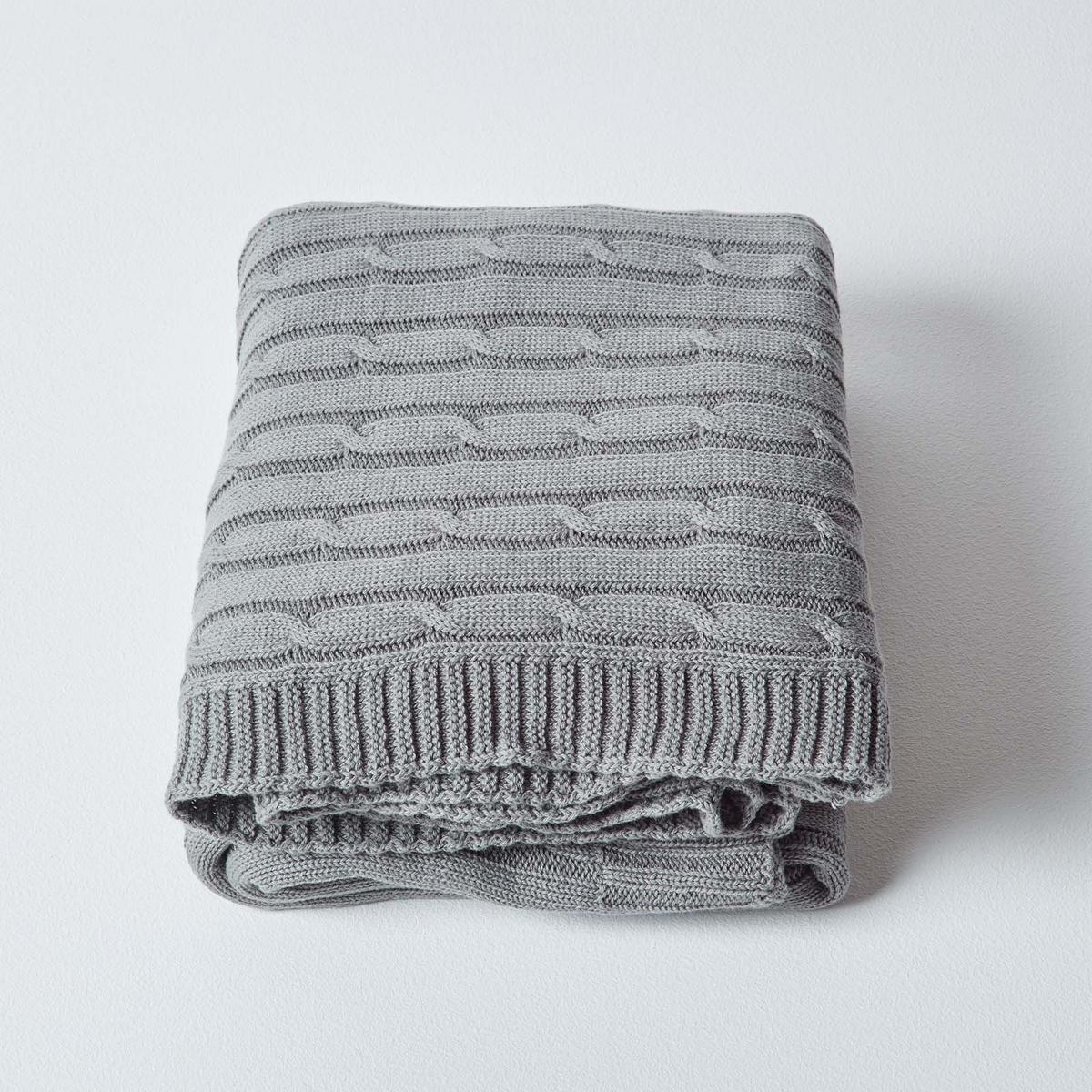 STRICKDECKE 130/170 cm, Baumwolle mit Zopfmuster - Grau, Textil (130/170cm) - Homescapes