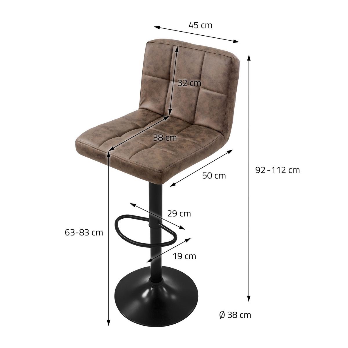 BARHOCKER 2er Set Braun aus Kunstleder höhenverstellbar/drehbar - Schwarz/Braun, Metall (45/112/50cm) - ML-DESIGN