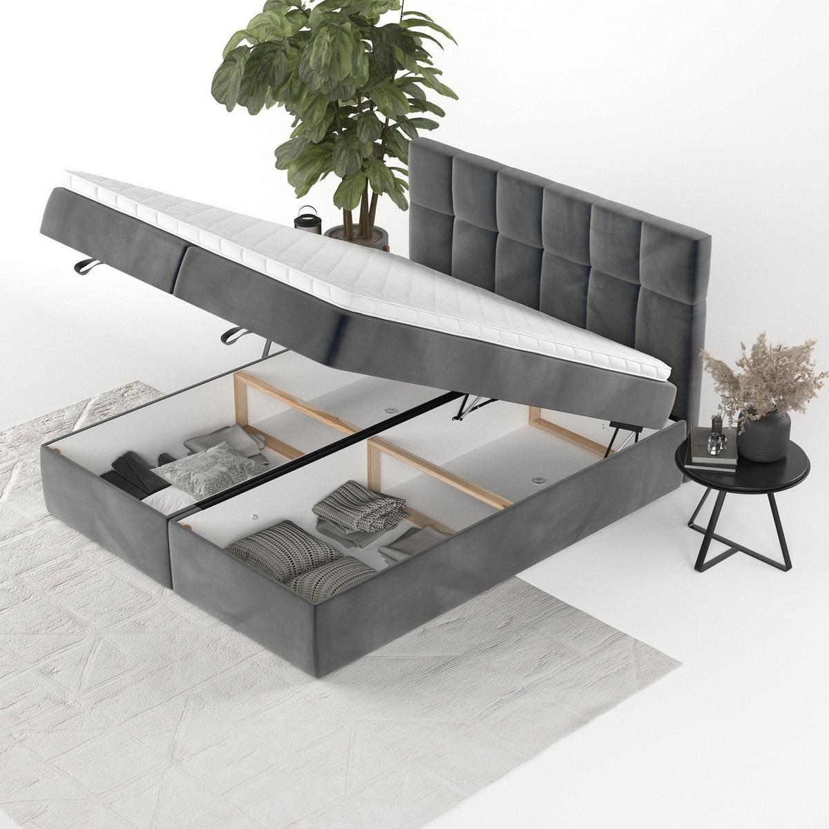 BOXBETT Savio 140/200 cm Anthrazit im Paros Stoff - Anthrazit/Schwarz, Holz/Holzwerkstoff (140/200cm) - AltaBeds