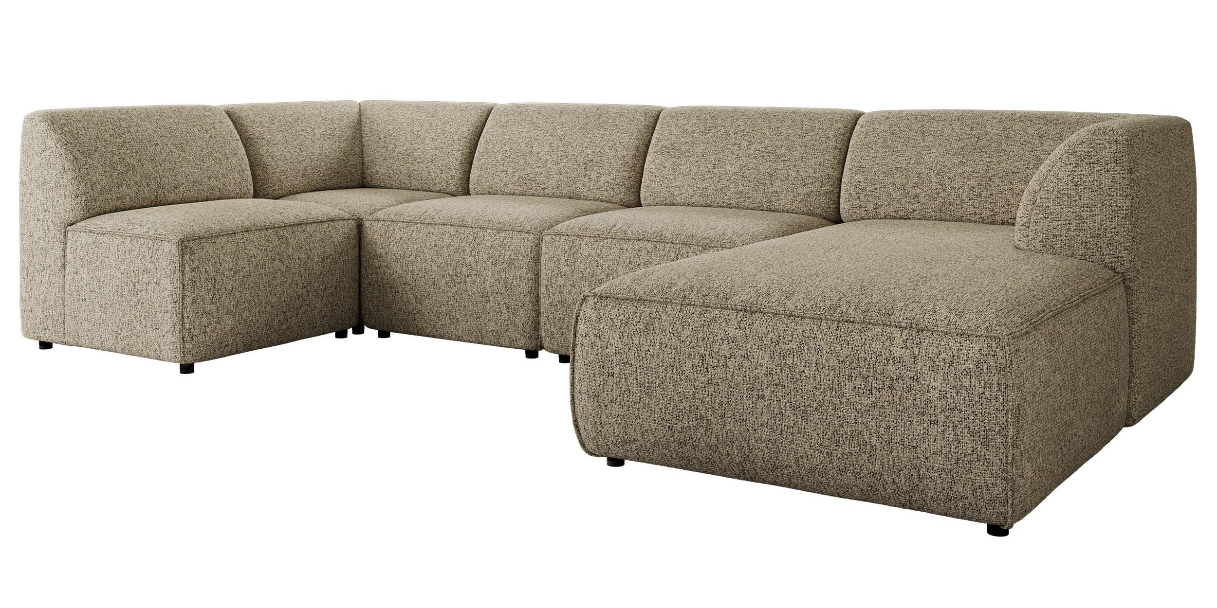 WOHNLANDSCHAFT MODARO U 5M - Dunkelbeige Struktur - Rechts - Schwarz/Cappuccino, Textil (345/78/180cm) - MKS