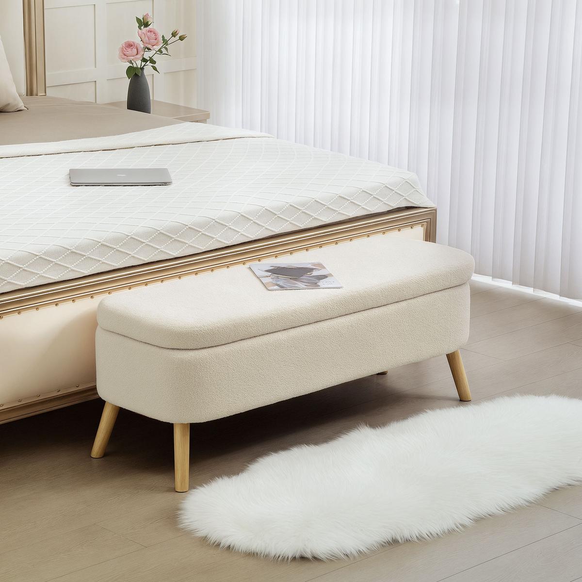 SITZBANK Polyester Kautschukholz Beige - Beige/Naturfarben, Holz/Textil (42/45/120cm) - HOMCOM