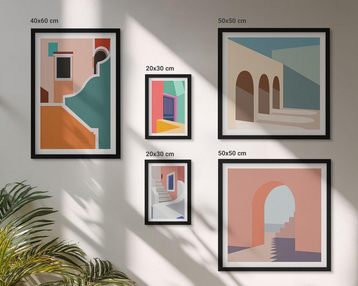 BILDER SET 5er Set - 50x50 cm & 20x30 cm & 40x60 cm Schwarzer Rahmen - Farbenfrohe moderne Gebäude - Schwarz, Kunststoff (40/60cm) - TULUP