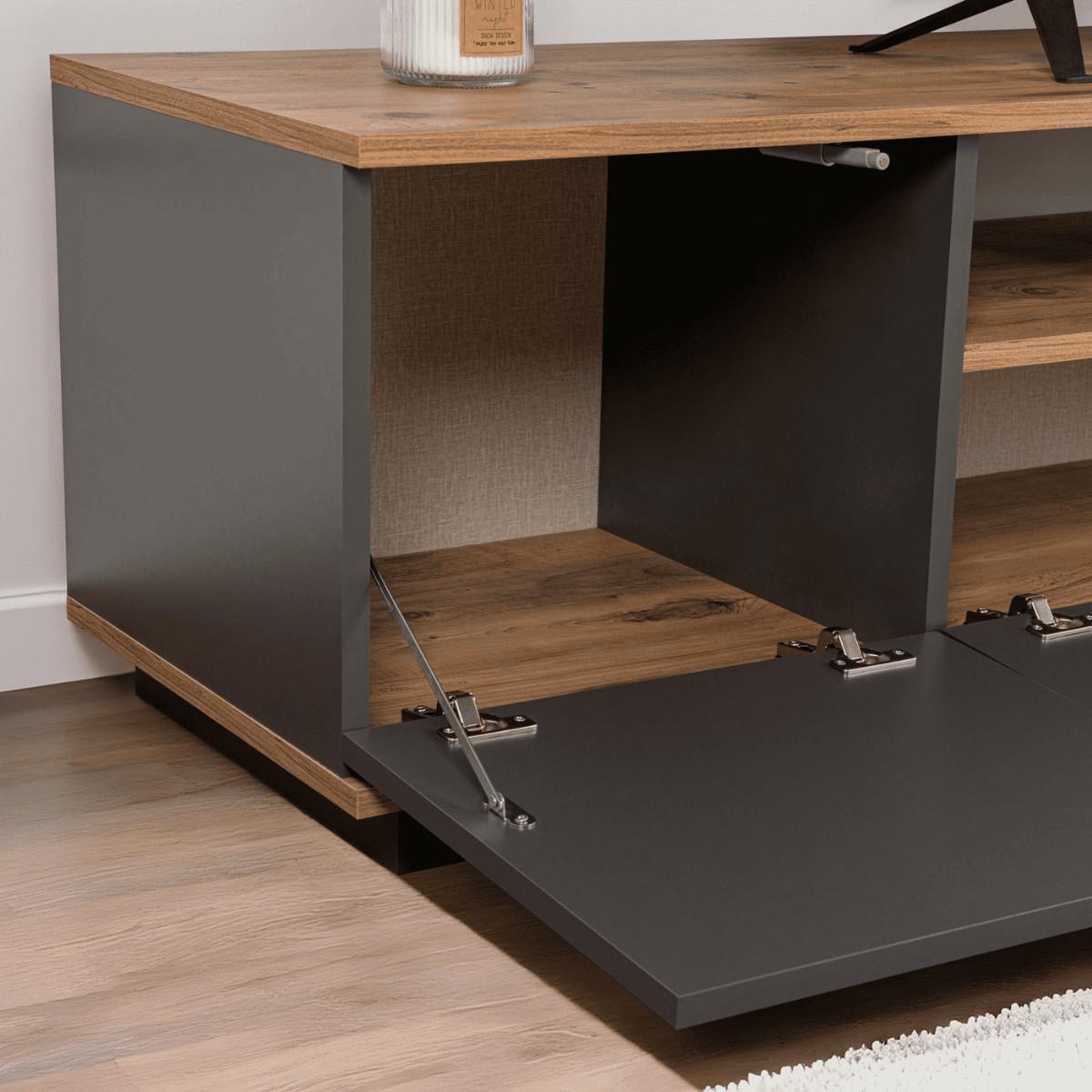TV furniture with 3 folding doors and 1 niche, L180 cm - Grau, Holzwerkstoff (44.5/44.6/12cm) - Calicosy