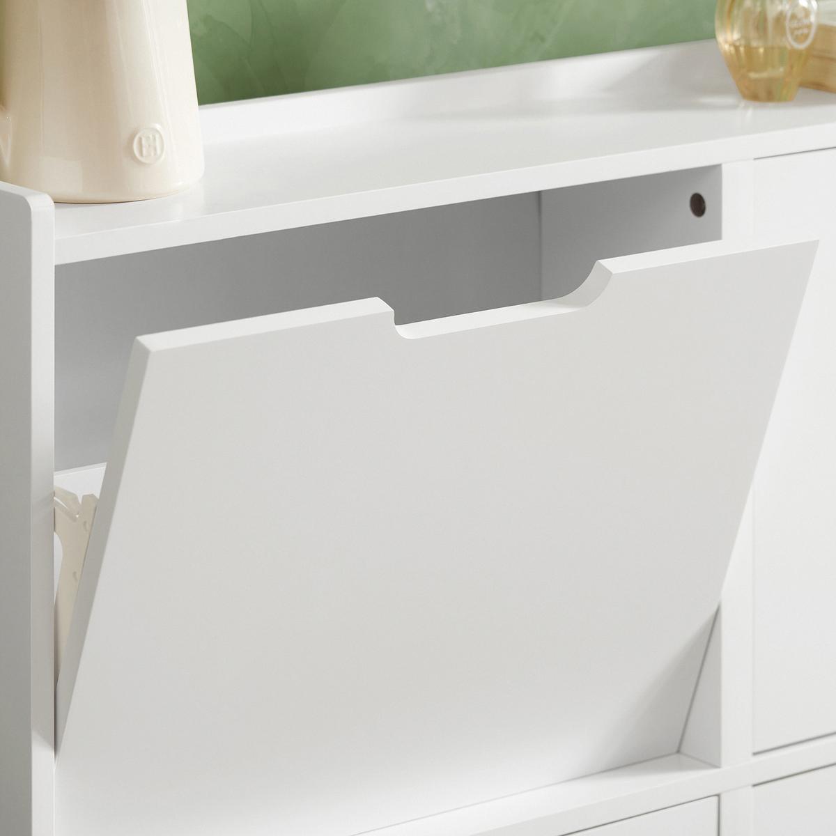SCHUHKIPPER mit 4 Klappen, Schuhschrank schmal, 100x91x19cm Weiß - Weiß, Holzwerkstoff/Metall (100/91/19cm) - SoBuy
