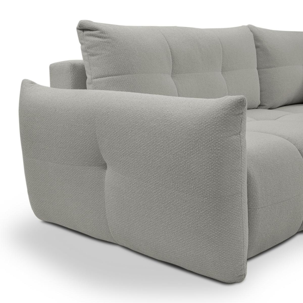 ECKSOFA MODA E Grau Geflochtener Stoff mit Schlaffunktion - Grau, Holz (257/177cm) - MASSENO