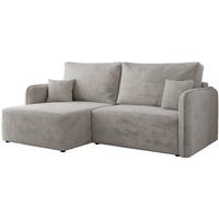 ECKSCHLAFSOFA MESTO L Hellgrau Plüsch - links - Hellgrau/Schwarz, Kunststoff/Textil (227/147cm) - MKS