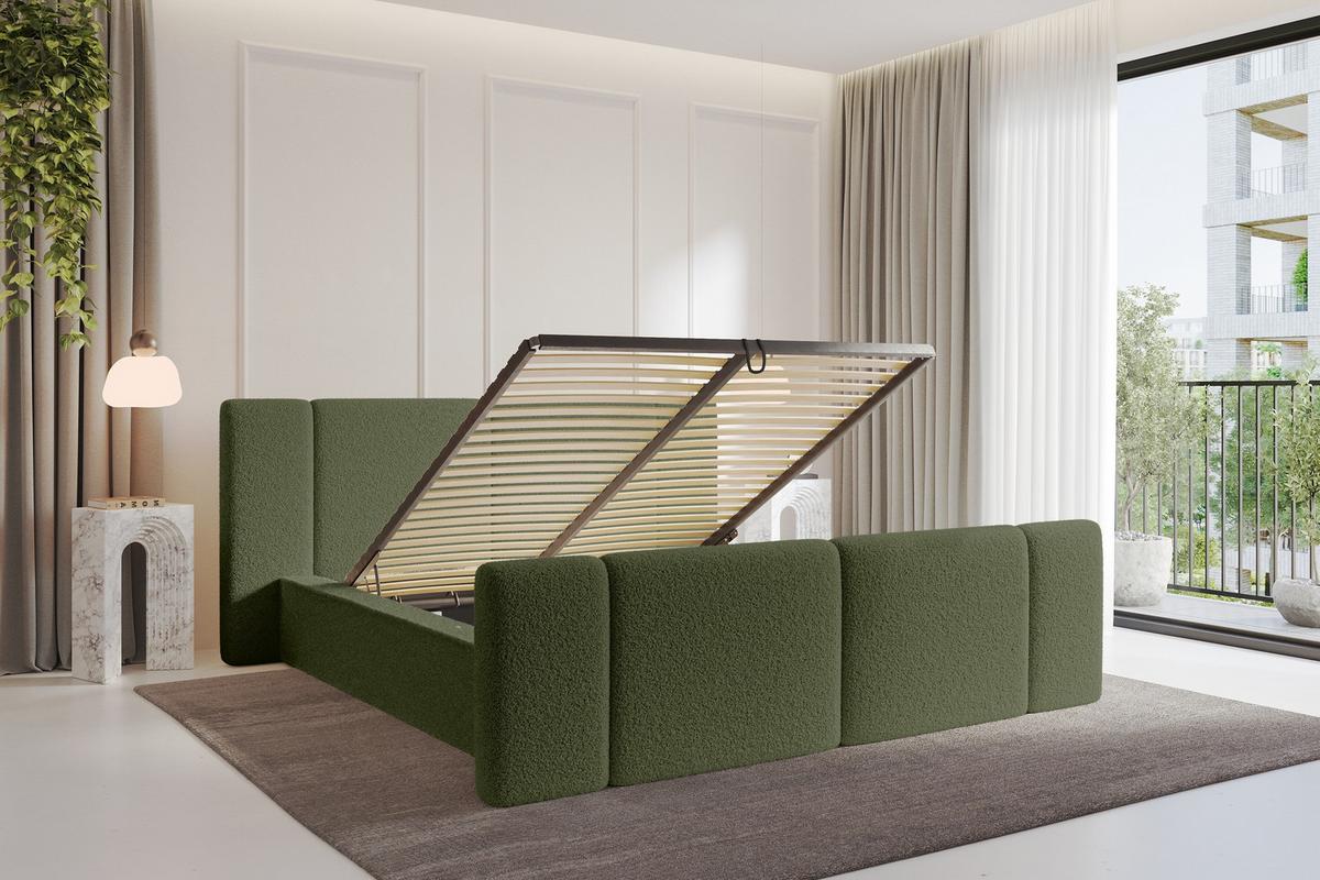 POLSTERBETT mit Bettkasten, Fußteil und Lattenrost, Bett mit Matratze H3/H4 - RIVO-Z 180x200 Grün - Olivgrün, Holzwerkstoff/Textil (180/200cm) - ALTDECOR