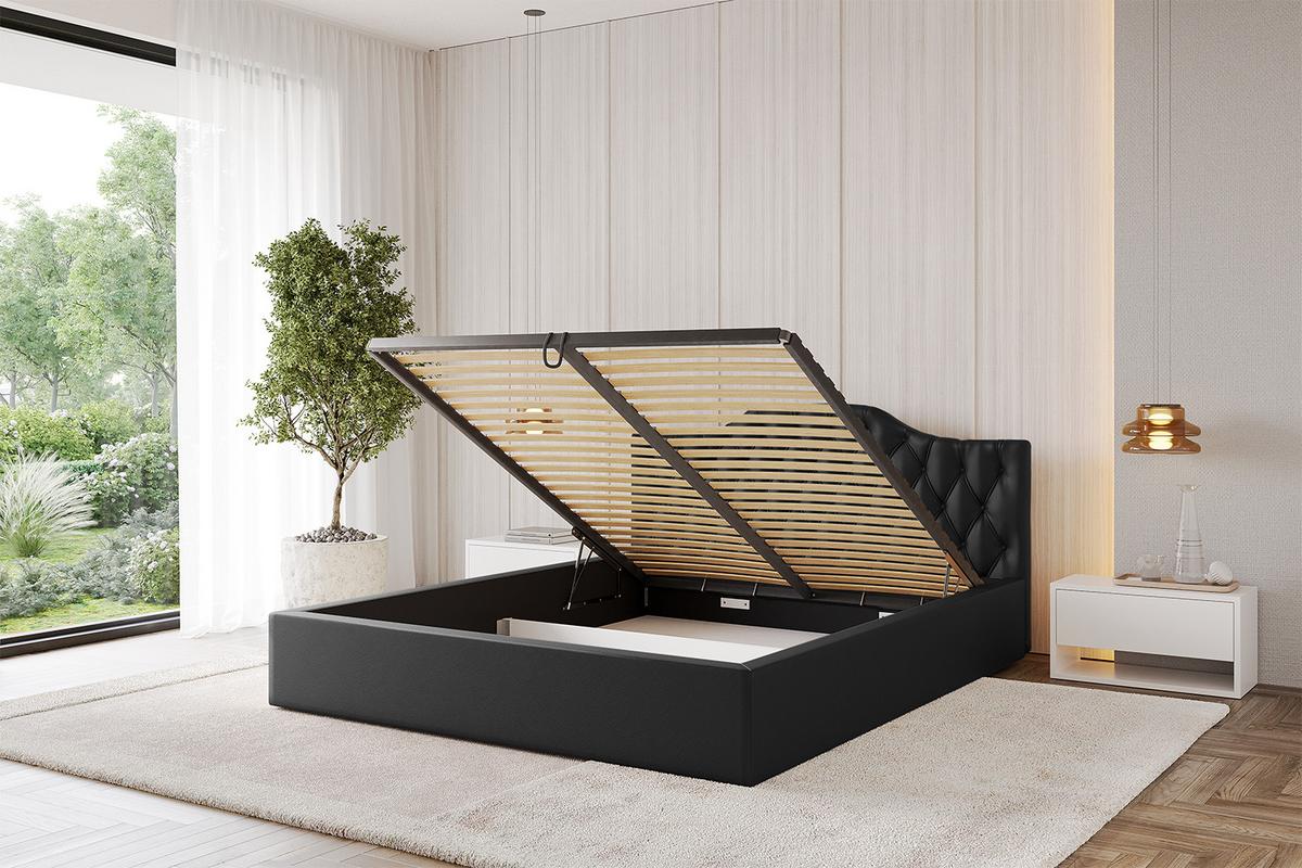 POLSTERBETT mit Bettkasten und Lattenrost, Bett mit Matratze H3/H4 - FALIO-V1 120x200 Schwarz Kunstleder - Schwarz Hochglanz, Holzwerkstoff/Textil (120/200cm) - ALTDECOR