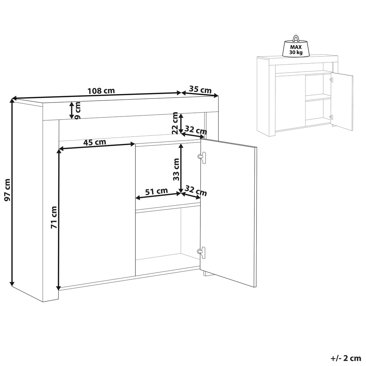 SCHRANK Weiß Covina - Weiß, Holzwerkstoff (108/97/35cm) - Beliani