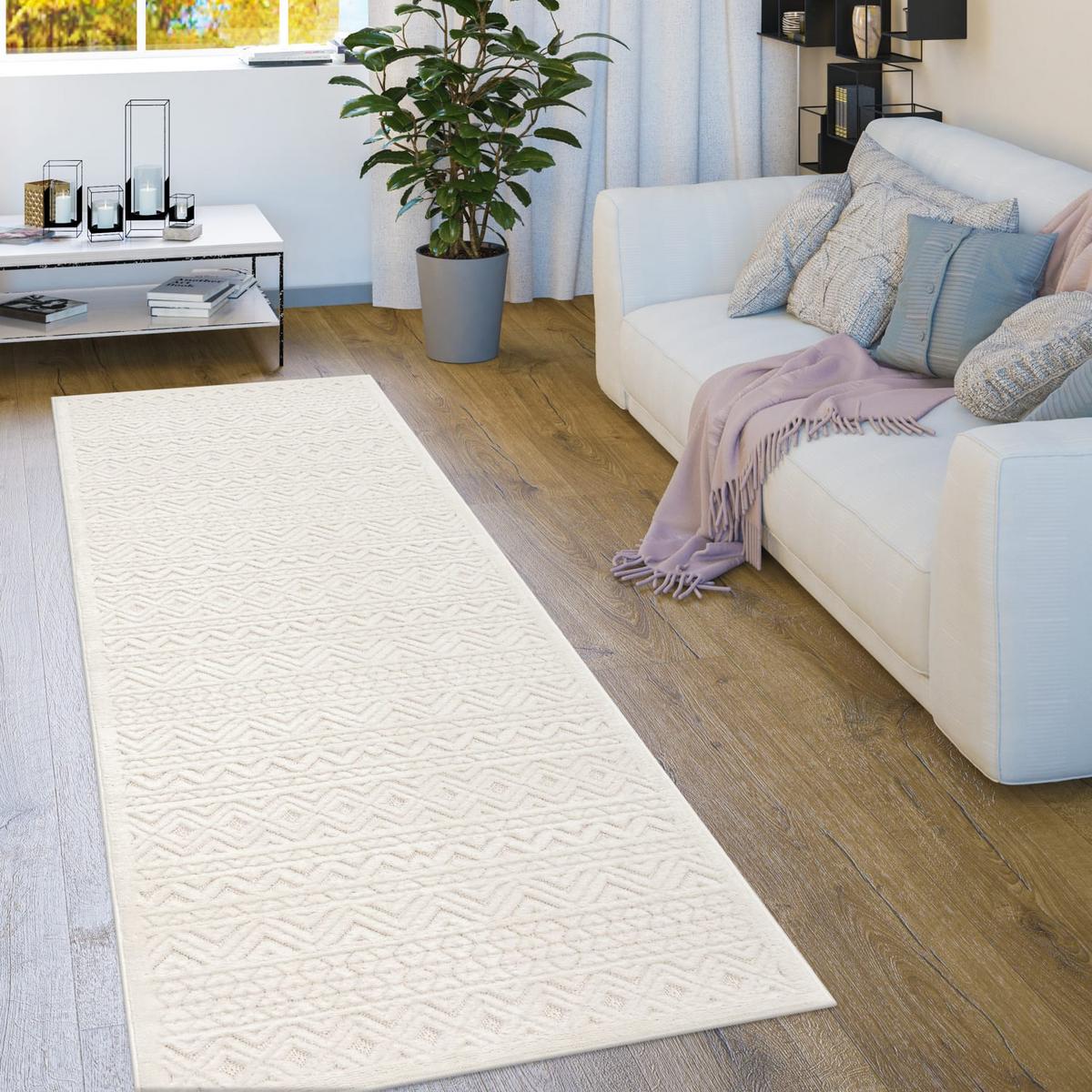KURZFLORTEPPICH, mit Struktur, aus Polypropylen, Florhöhe 10 mm, Creme, 80 x 250 cm - Beige, Textil (250/80cm) - KADIMA DESIGN