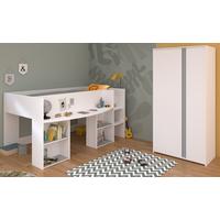 KINDERZIMMER in weiß Set 2-tlg. mit Kleiderschrank und Hochbett 90x200 - Weiß/Rosa, Holz/Holzwerkstoff (205/182/104cm) - Parisot Meuble