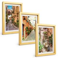 BILDER SET 3er Set - 20x30 cm Goldrahmen - Straßen, Blumen, italienisches Flair - Goldfarben, Kunststoff (20/30cm) - TULUP