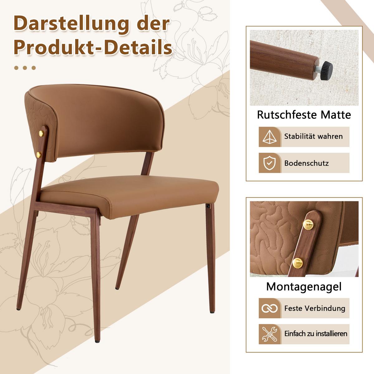 ESSZIMMERSTÜHLE 2er Set Braun Kunstleder Gepolstert Metallgestell - Braun, Leder (51/78/49cm) - Urban Meuble