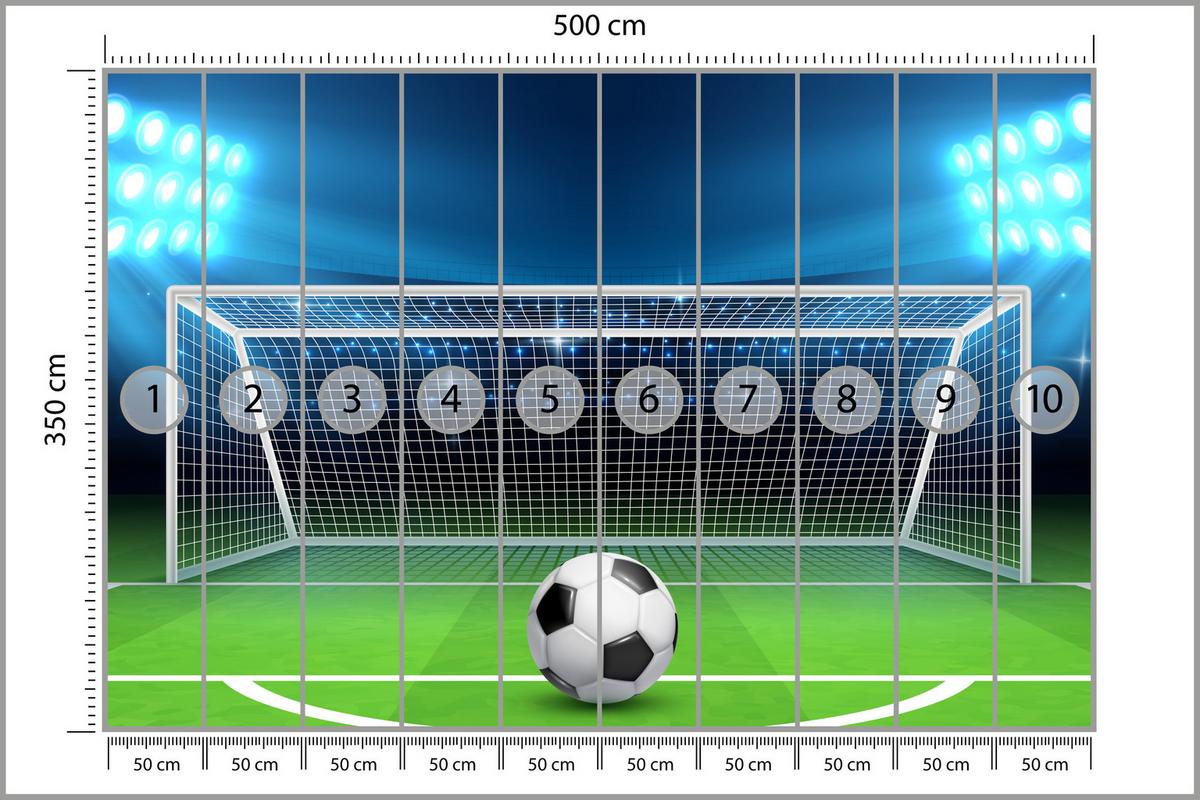 FOTOTAPETE für Jugendzimmer Elfmeter Schuss Linie Fußball 500x350 - Blau/Schwarz, Papier (500/350cm) - Muralo