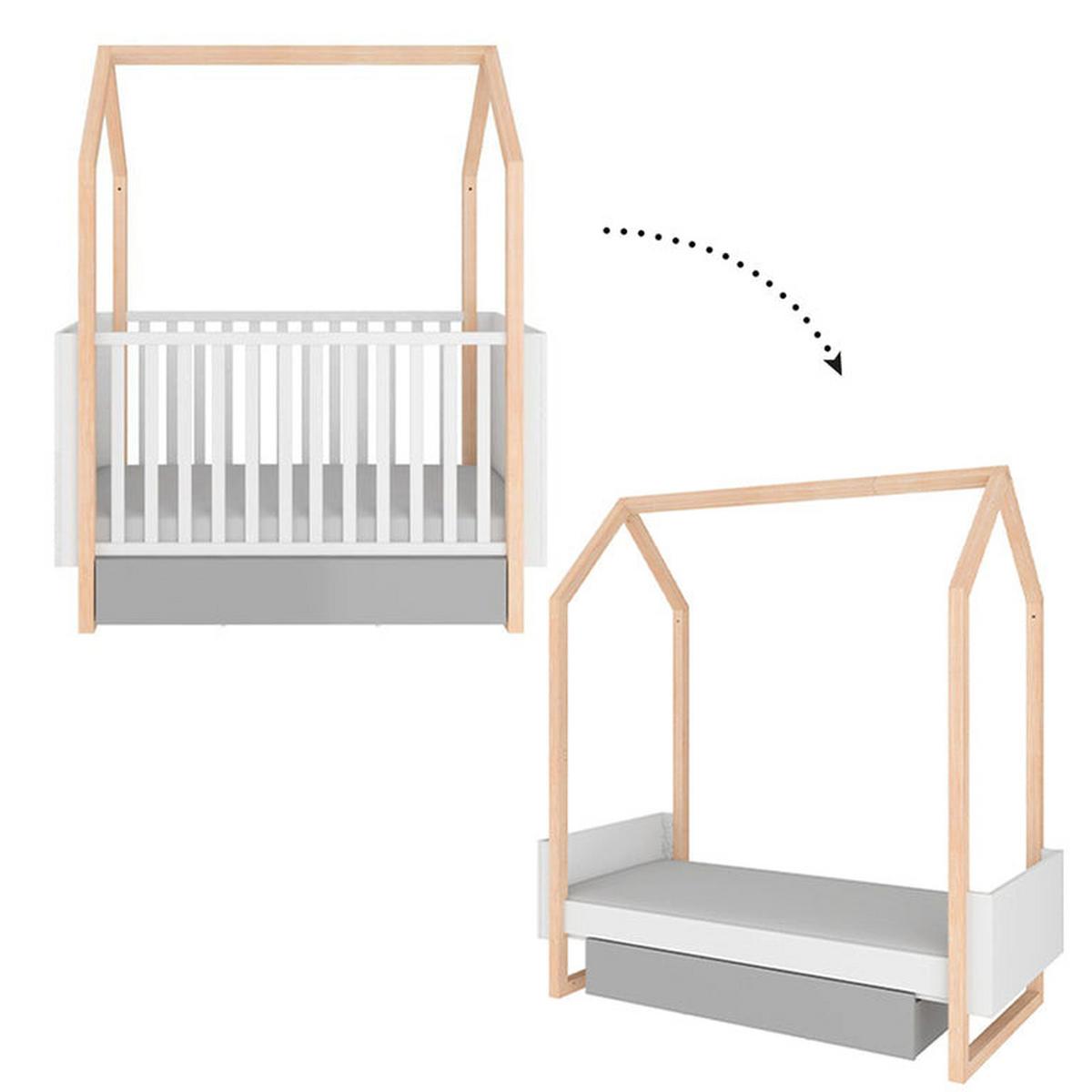 BABYZIMMER 2-teilig Weiß und grau - Weiß, Holzwerkstoff (144/86.5/80cm) - Petits-meubles