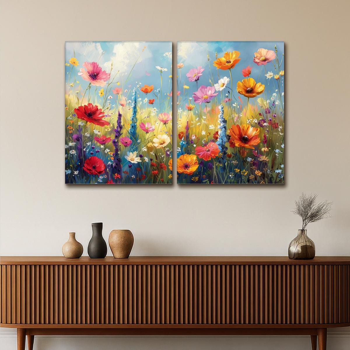 LEINWANDBILD 2er Set Blumen - Frühling - Farbenfroh - Sommerlich 100x70 cm - Orange, Textil (100/70cm) - MuchoWow
