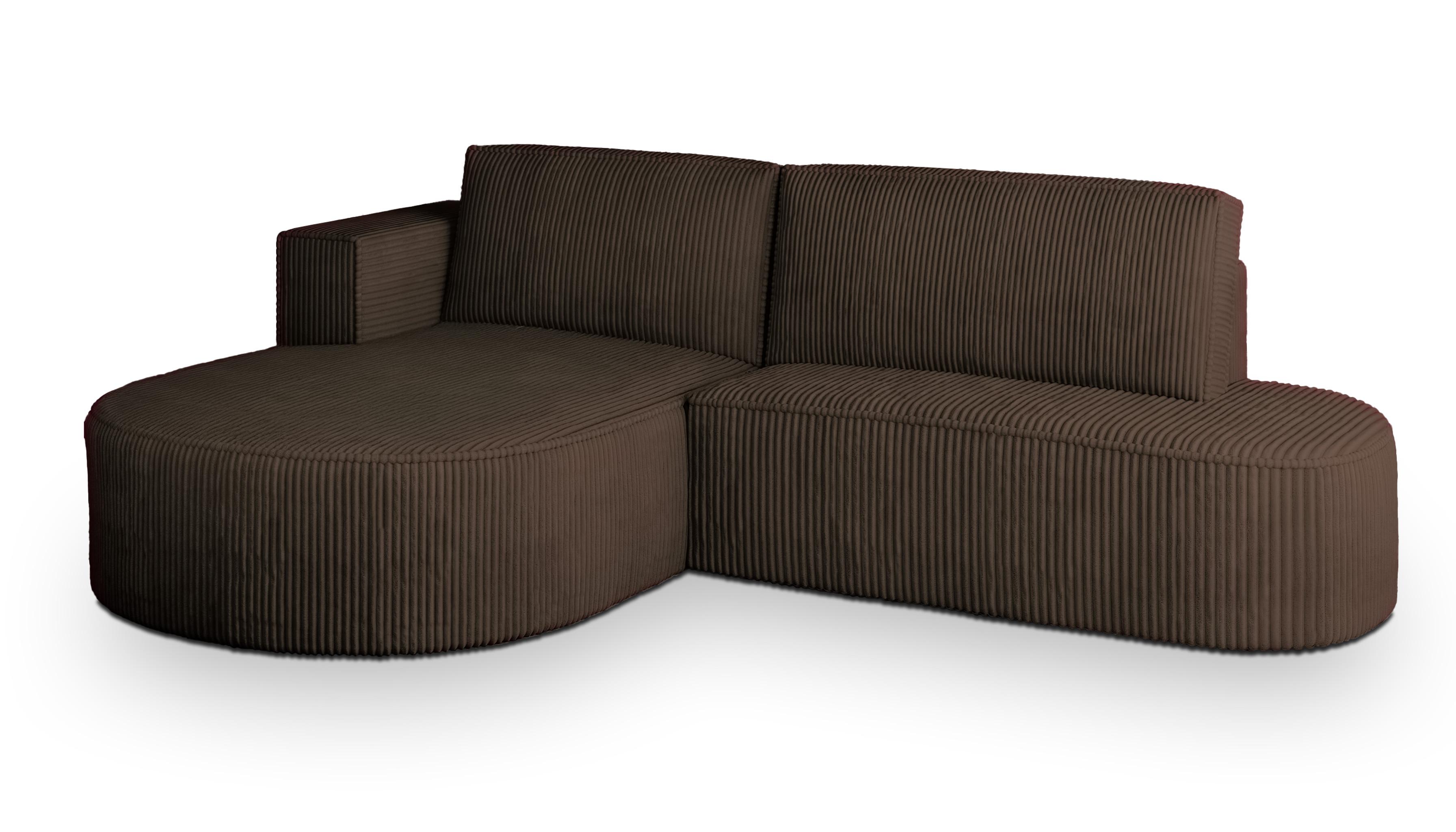 ECKSOFA CORTIO P L-S Braun Kordstoff mit Schlaffunktion - Braun, Holz (265/174cm) - MASSENO